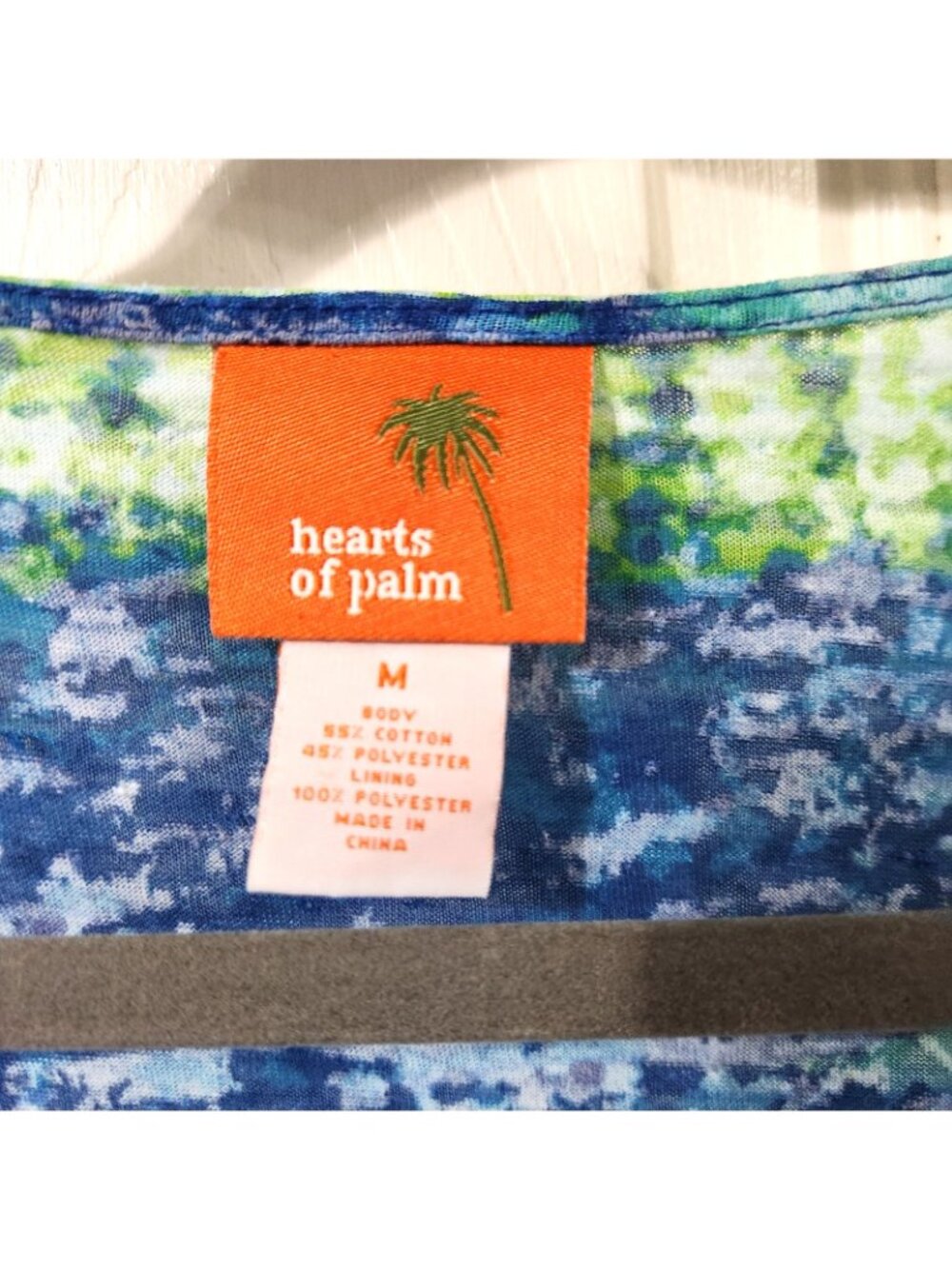 Hearts of Palm Embellished Watercolor Print Top Women's M Blue Green 3/4 Sleeve - Picture 3 of 13